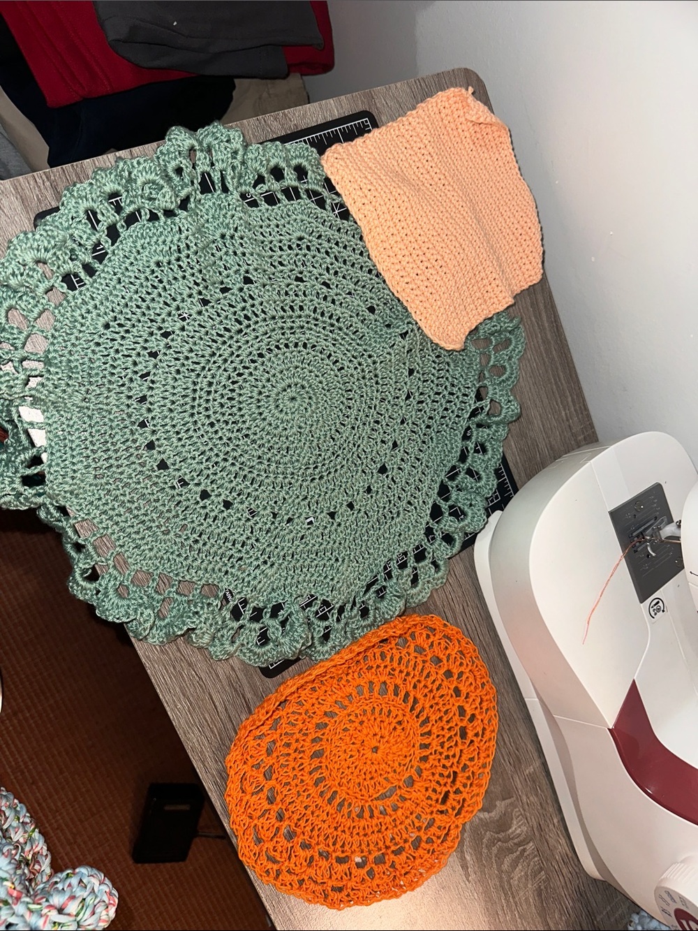 Crochet Doilies bundle - Sage Green, Peach & Bright Orange
